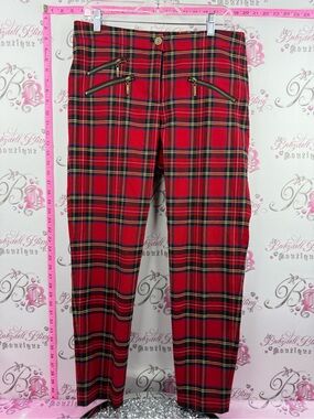 BIANCA NYGARD pants Red Plaid Straight-Leg Pants with Zipper Pocket Detail